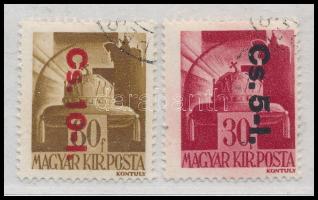 1946 Betűs Cs.10-I./80f + Cs5-I./30f Derecskei vizsgálójellel (16.000)
