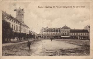 Sepsiszentgyörgy Girls school, the shop of István Bikfalvy and Town hall (EK)