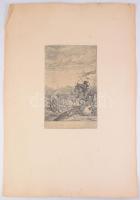 1934 Törökök és magyarok harcát ábrázoló csatajelenet, papír, rézmetszet, foltos, szakadásokkal, haj...