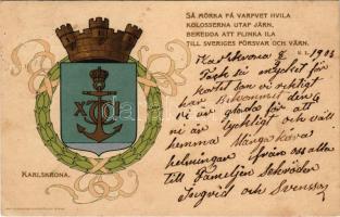 1903 Karlskrona, Axel Eliassons Konstförlag Art Nouveau litho coat of arms (Rb)
