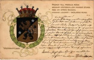 1903 Västergötland, Axel Eliassons Konstförlag Art Nouveau litho coat of arms (fl)