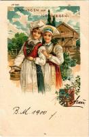 1900 Schweden u. Norwegen / Sweden and Norway. Art Nouveau, litho with coat of arms (fa)