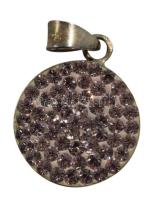 Ezüst (Ag) medál rózsaszín kő berakásokkal, jelzett, 925 ezrelékes ezüst, bruttó 0,91g