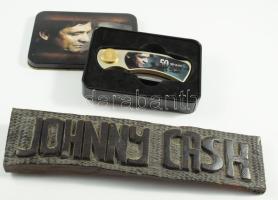 Johnny Cash 50 éves emlék zsebkés dobozában + Faragvány h: 24 cm
