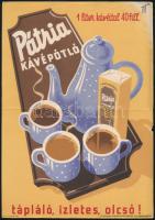 cca 1960-1970 'Pátria Kávépótoló', reklám villamosplakát, Magyar Hirdető, Játékkártyagyár-ny., hajtott, kis szakadással, a hátoldalán ceruzás rajzzal, 24x17 cm