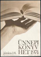 1974 Gyárfás Gábor (1946- ): 'Ünnepi Könyv Hét 1974', reklám villamosplakát, Magyar Könyvkiadók és Könyvterjesztők Egyesülése, Bp., Offset-ny., 24x17 cm