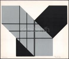 Trombitás Tamás (1952-): Geometrikus kompozíció (cím nélkül), 1982. Szitanyomat, papír, jelzett. Számozott: 57/130. 25,5x33 cm. Az 1982-ben megjelent 12 Artisti Ungheresi mappából.