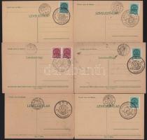 1940 Erdély, 6 db "Visszatért" bélyegzés levelezőlapokon (Bánffyhunyad, Dés, Marosvásárhely, Sepsiszentgyörgy, Szászrégen)