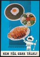 cca 1960-1970 'Nem főz, csak tálal!', Mirelit villamosplakát méretű reklámnyomtatvány, 24x17 cm