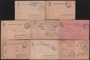 1915-1917 Halász Gyula, a pólai cs. és kir. 3. önálló vártüzér zászlóalj tiszthelyettesének 8 db tábori posta levelezőlapja, "K.u.K. MARINEFELDPOSTAMT POLA" és "K. u. k. Festungsartilleriebataillon Nr. 3. Ersatzkompagnie" bélyegzéssel