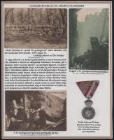1916 A császári és királyi 33. aradi gyalogezredet bemutató gyűjtemény 6 db eredeti képeslap kísérő szövegekkel, két nemzetiszín szegélyű tablón. (A lapok leszedhetőek)  1916 The collection presenting the k.u.k. 33rd Arad Infantry Regiment consists of 6 original postcards with accompanying texts, on two panels. (The cards can be detached)