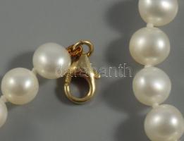 Tenyésztett édesvízi gyöngysor, arany 14k arany (Au) kapoccsal, jelzett, h: 58 cm