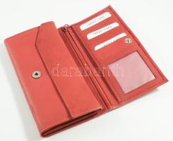 Piros bőr pénztárca, 9,5x17 cm