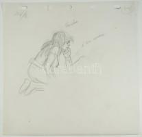 Jankovics Marcell (1941-2021): Jelenet Az ember tragédiája c. 2011-es animációs filmből. JM eredeti rajza autográf feljegyzésével. Ceruza, pausz. 33x30 cm