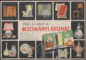 cca 1960-1970 "Vesz és elad a Bizományi Áruház", BÁV reklám plakát, kis szakadással, 23x33 cm