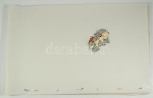 1985 Dargay Attila (1927-2009): A Vacak a Hetedik Testvér c. rajzfilm, eredeti, Dargay által rajzolt nyúl figurák mozgásban A tétel 11 darab, egymást követő mozgásfázist rögzítő, eredeti, Dargay által rajzolt nyúlfigura-ábrázolást tartalmaz, amelyek egy animációs jelenet mozgásdinamikáját dokumentálják. Celluloid / film, tus. Lapméret: 39x30 cm  A magyar animációtörténet kiemelkedő alkotásához kapcsolódó, ritka animációtörténeti jelentőségű anyag, amely kiválóan szemlélteti Dargay Attila karakterteremtő és mozgásábrázolási mesterségét.