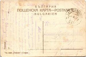 1917 Ohrid, general view with church and Bulgarian school. Bulgarian military propaganda. Art Nouvea...