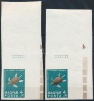 1969 100 éves a Magyar Állami Földtani Intézet 4Ft vágott ívsarki bélyeg fekete színnyomat nélkül, hatalmas ívszélllel + támpéldány (40.000)