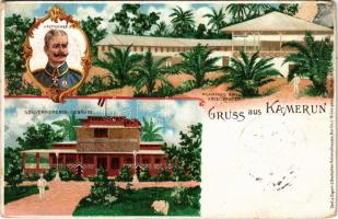 1898 Cameroon, Kamerun, Cameroun; Plantage am Kriegshafen, Gouvernements-Gebäude, v. Puttkamer / col...