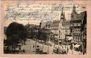 1903 Düsseldorf, Königsallee. Schaar &amp; Dathe / street, tram, shops (EK)
