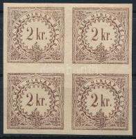 1868 Hírlapilleték 2kr barna bélyeg négyestömbben (48.000) (törések / folds)