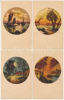 4 db RÉGI olasz tájkép művészlap, Italien Gravur 1782. / 4 pre-1945 Italian landscape art postcards