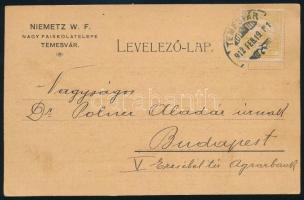 1912 Temesvár, Niemetz W. F. nagy faiskolatelepe fejléces levelezőlap