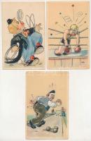 3 db RÉGI olasz humoros grafikai művészlap / 3 pre-1945 Italian humour art postcards