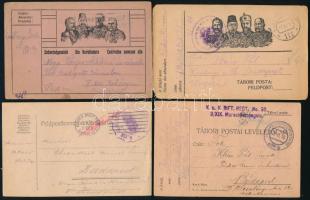 1915-1916 4 db tábori posta levelezőlap, különböző bélyegzéssel