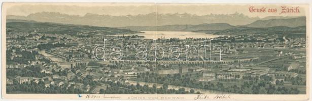 1900 Zürich, Zurich; Zürich von der Waid / 2-tiled folding panoramacard. Carl Künzli litho (torn at ...