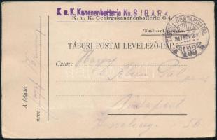 1917 K. u. K. Gebirgskanonenbatterie 6/4. (hegyi tüzérüteg) tábori posta levelezőlap felragasztott f...