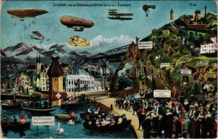 1910 Luzern, Lucerne; Luzern und am Vierwaldstätter See in der Zukunft / in the future montage / a j...
