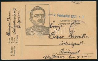 1918 Podgorica, tábori posta levelezőlap "[K.] und k. Feldspital 1307" (tábori kórház) bélyegzéssel