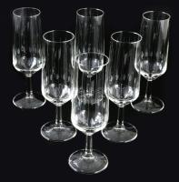 cca 1920-1930 Pezsgős pohár garnitúra, csiszolt geometrikus mintával, 6 darab, hibátlan, m: 17 cm