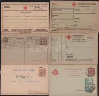 1901-1924 6 db érdekes levelezőlap: távirat-lap, levelezőlapok "Magyar Köztársaság 1918. november 16.", illetve "Levélbélyeggyűjtők Első Hazai Egyesülete 1884-1924" bélyegzésekkel, kitöltetlen hadifogoly levelezőlapok