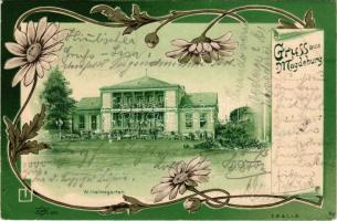 1900 Magdeburg, Wilhelmsgarten / garden restaurant. Art Nouveau, floral, litho (EK)
