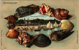 1912 Heringsdorf, Strandpartie u. Casino / beach, casino. Gustav Priewe Art Nouveau, Emb. litho with...