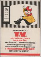 1971 "Rendkívüli TéVé lottószelvény újdonság!...TV Lotto huzás 1971. szept. 19.", reklám plakát, hajtott, 38x27 cm