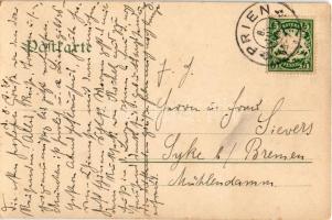 1908 München, Munich; map, montage with beer mug and pretzel (EK)