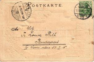 1904 Leipzig, Augustusplatz mit Mendebrunnen / square, fountain, tram. Richard Ramm Art Nouveau, flo...