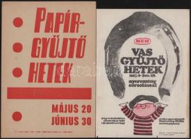 MÉH villamosplakát 3 db, vas, papír és rongygyűjtő hetek, az egyik szakadt, egy másikon két lyukkal, 23x17 cm és 25x17 cm