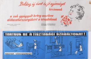 cca 1950-1970 Magyar Vöröskereszt 4 db propaganda és reklám plakátja, közte két hajtott, az egyik szakadt, 13x39 cm, 13x41 cm, 19x13 cm, 20x14 cm