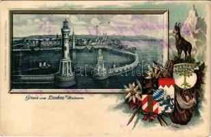 1900 Lindau, Bodensee / lighthouse. K. Liebhardt Kunstanstalt Art Nouveau, floral, Emb. litho with c...