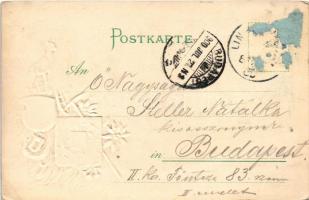 1900 Lindau, Bodensee / lighthouse. K. Liebhardt Kunstanstalt Art Nouveau, floral, Emb. litho with c...