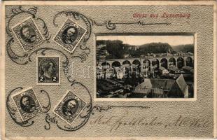 Viaduct with stamps montage. O. Schleich Nachf. Art Nouveau (EB)