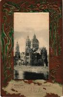 München, Munich; Lukaskirche / church. A. Fleischmann Kunstverlag Art Nouveau, floral, Emb. litho fr...