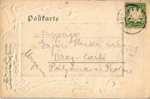 München, Munich; Lukaskirche / church. A. Fleischmann Kunstverlag Art Nouveau, floral, Emb. litho fr...