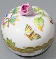 Herendi Viktória mintás bonbonier, rózsa fogóval, jelzett, hibátlan, d: 9,5 cm