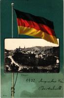 1902 Loket, Elbogen; Druck v. Ed. Strache Art Nouveau, litho frame with German flag (EK)