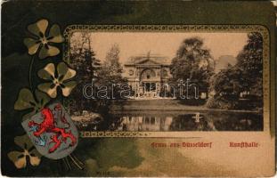 Düsseldorf, Kunsthalle / art museum. Friedr. Wolfrum Art Nouveau, litho frame with coat of arms (EB)